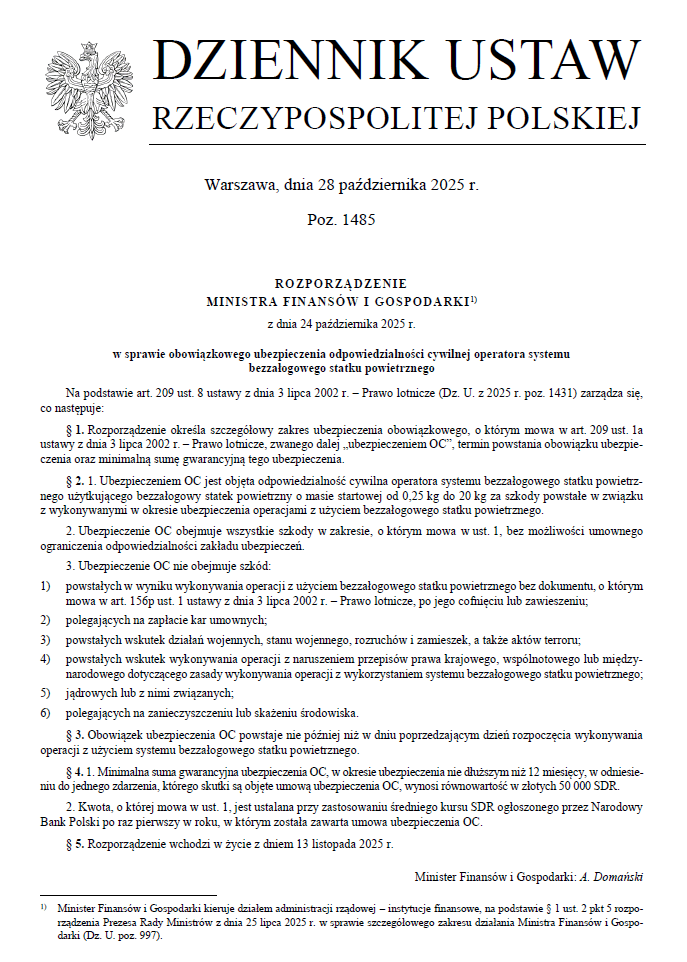 rozporządzenie w sprawie OC operatora drona