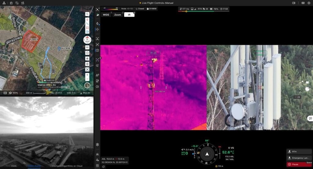 zrzut ekranu z lotu automatycznego dronem dji dock3 z aplikacją dji flighthub2