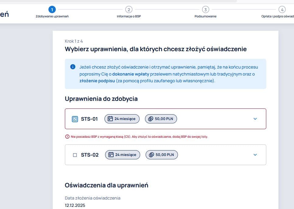 zrzut ekranu z KSID na którym widać opłatę 50 zł