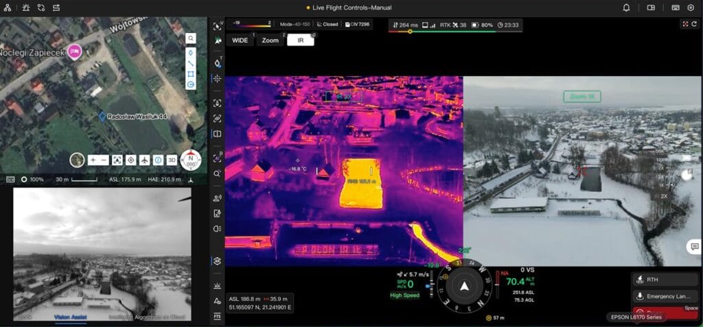 zrzut ekranu z systemu dji flighthub 2 kamera RGB i termowizja