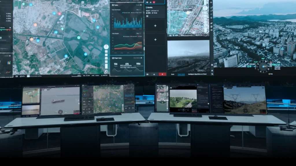 Centrum dowodzenia z ekranami DJI FlightHub 2